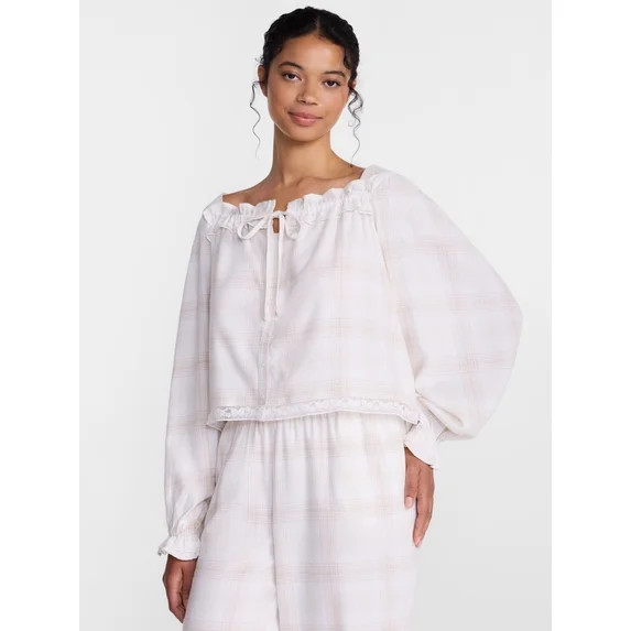 Joyspun Women's Flannel Peasant Sleep Top with Long Sleeves, Sizes XS-2X | Walmart (US)