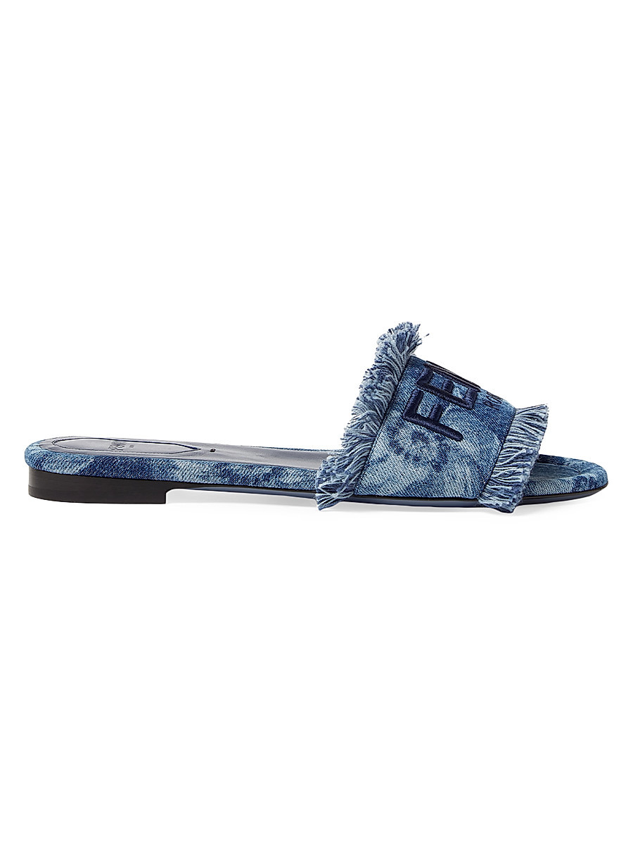 Women's Sunshine Logo Denim Flat Sandals - Dark Blue - Size 5.5 | Saks Fifth Avenue