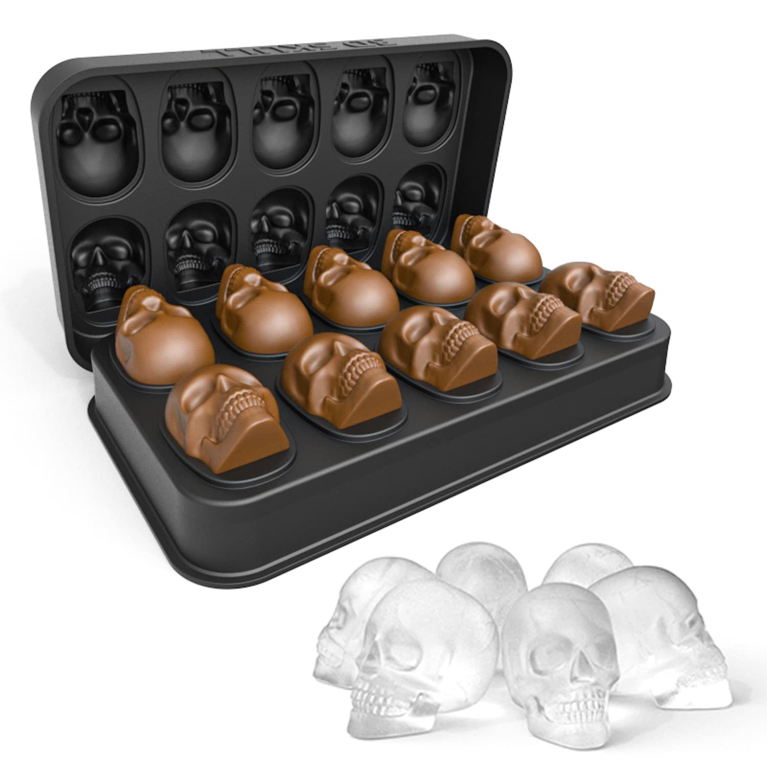 Spespo 3D Skull Ice Cube Tray with Lid,BPA Free Silicone Ice Cube Moulds Makes 10 Skulls,for Whis... | Amazon (UK)
