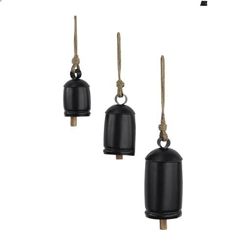 Deco 79 Metal Decorative Cow Bells Tibetan Inspired with Jute Hanging Rope, 10",8",5.9"H, Black | Amazon (US)