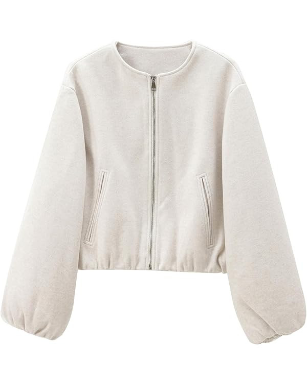 Womens Cropped Bomber Jacket Casual Zip Up Varsity Jackets Trendy Outwear Coats with Welt Pockets | Amazon (US)