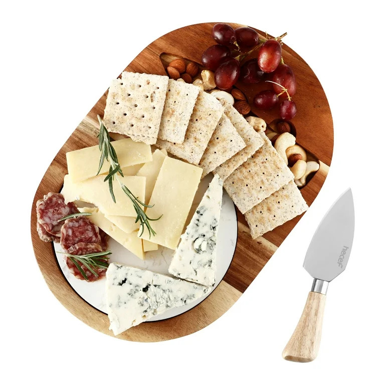 Hecef Cheese Board Set, Acacia Wood Charcuterie Board with Cheese Knife, Marble Board | Walmart (US)