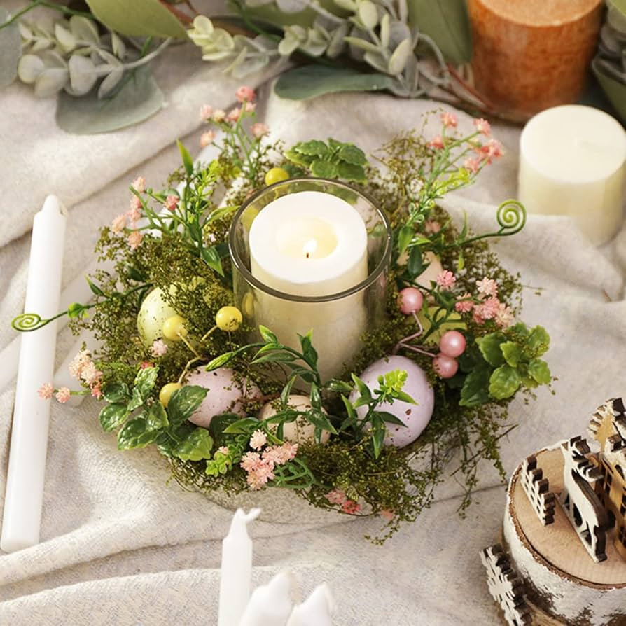 Colorful Easter Eggs Glass Tealight Candle Holder Cup, Candle Sticks lamp Tea Light Candlestick H... | Amazon (US)