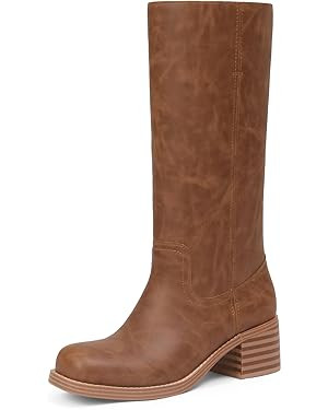 Mid Calf Boots for Women Chunky Block Heel Women’s Tall Boots Square Toe Comfortable Casual Boo... | Amazon (US)