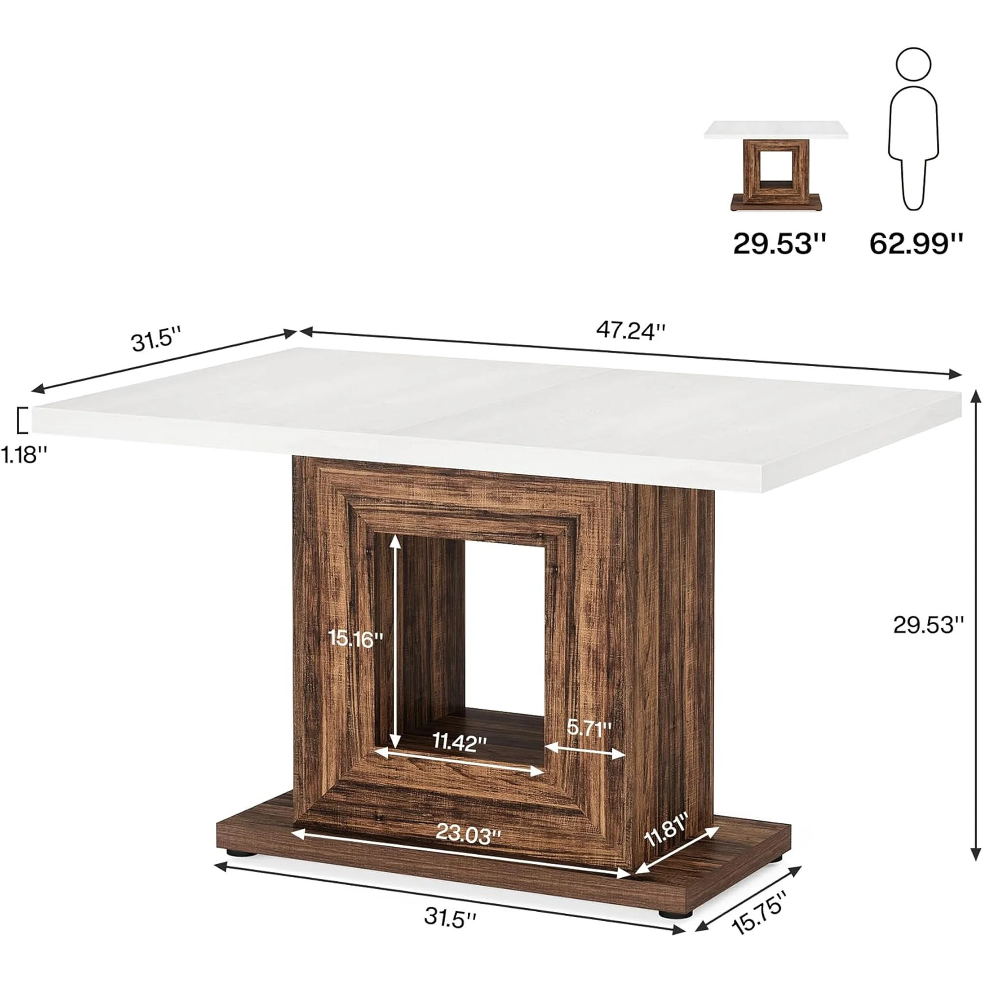 Tribesigns 47" Rustic Dining Table for 4, Wooden Kitchen Table for Kitchen, White & Brown | Walmart (US)