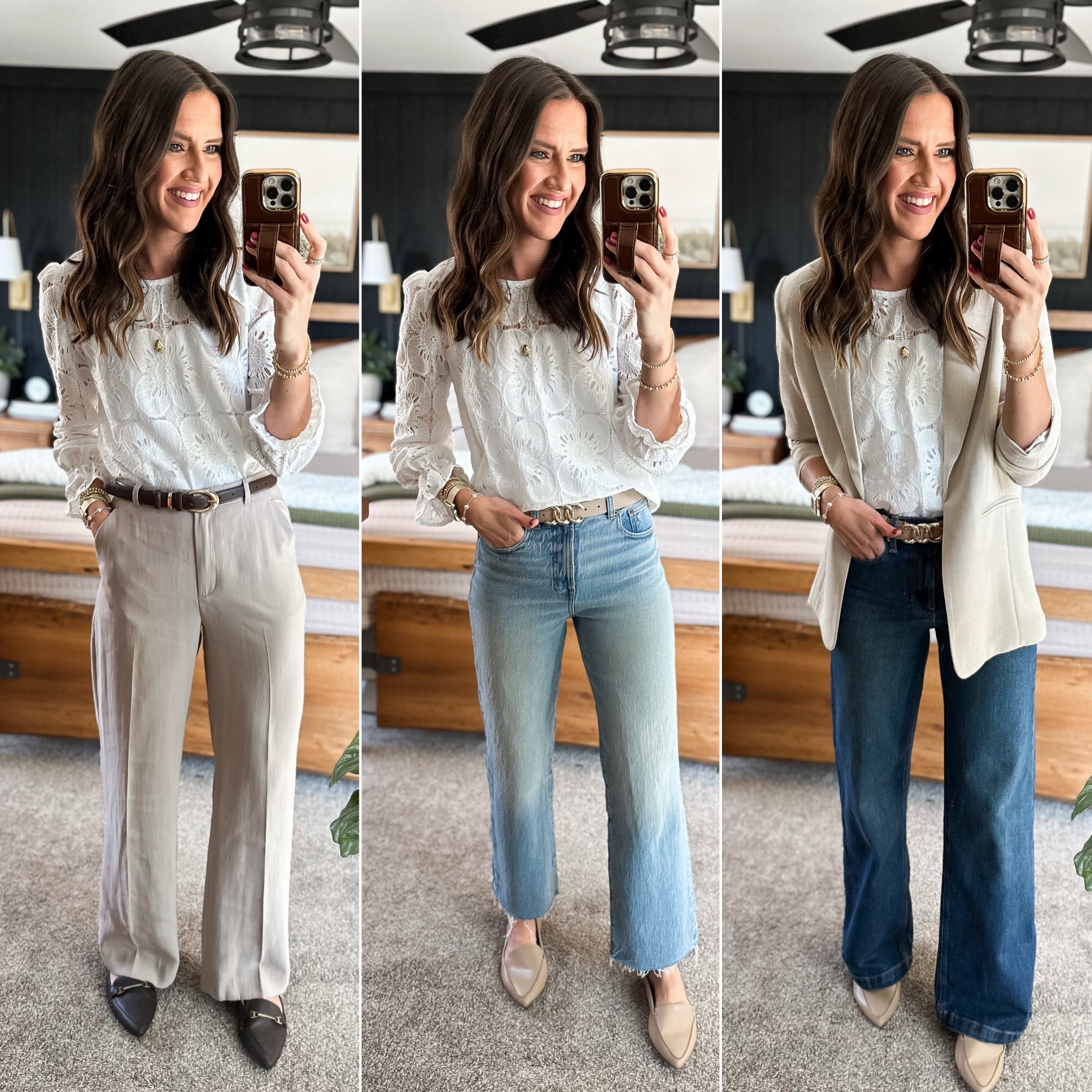 Spring Capsule Wardrobe - Lace Blouse 

Blouse - small 
Trousers - size 27 tall
Light wash jeans - sized down to a 25 long 
Dark wash jeans - size 26 long 
Blazer - small


#LTKStyleTip #LTKFindsUnder50 #LTKFindsUnder100