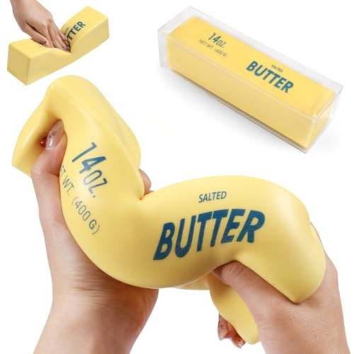 Jumbo Butter Squishy,Giant Squishies Butter 14 OZ,Big Slow Rising Squeeze Toys,Large Soft PU Foam Fidget Toy for Anxiety & Sensory Stress Relief 9.3*2.4*2.4 Inch (Jumbo-Yllow Butter 1Pack) | Amazon (US)