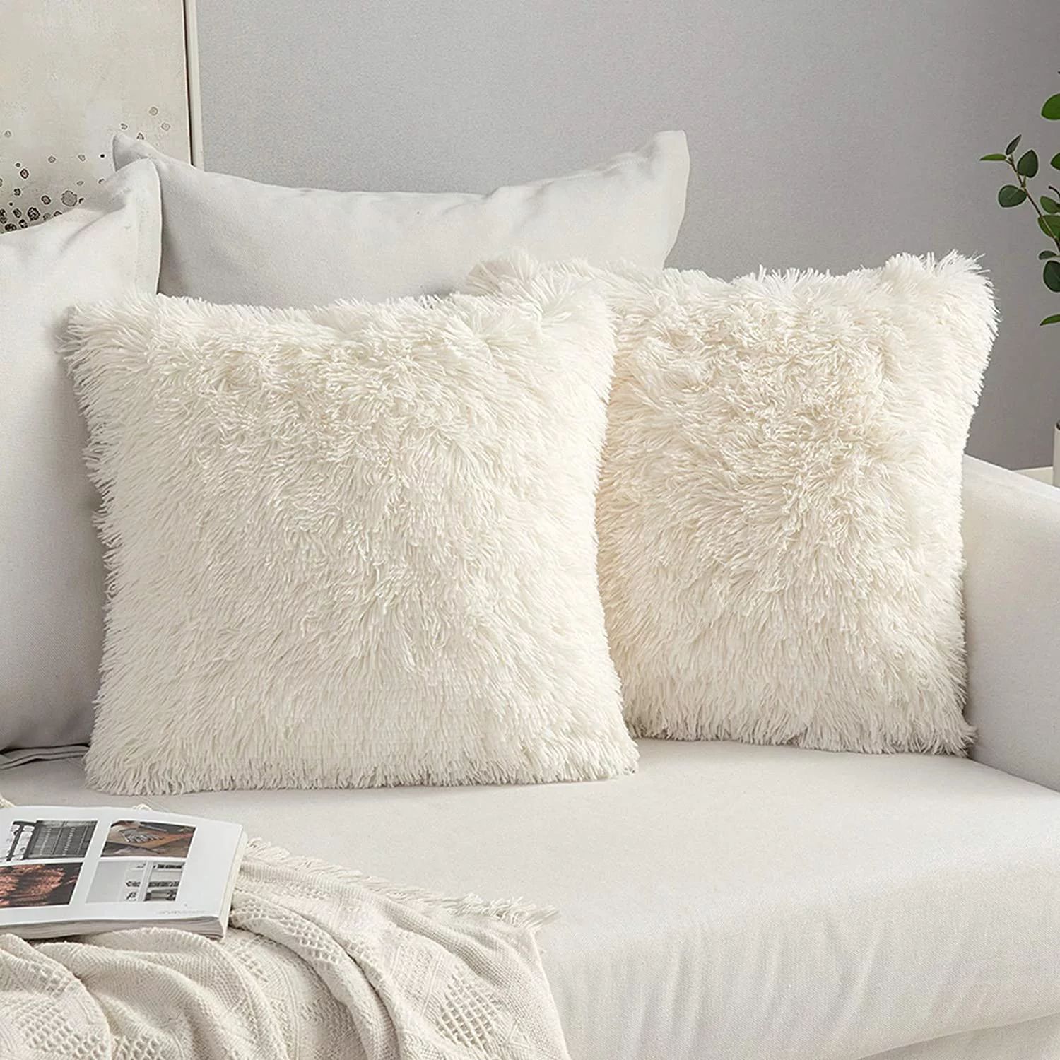 Set Of 2 Fluffy Faux Fur Cushion Soft Artificial Fur Throw Pillowcase Fluffy Fur Fur Pillow Decor... | Walmart (US)