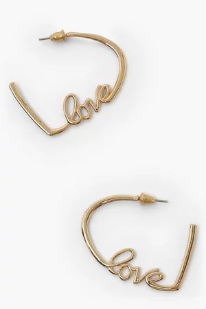 Love Slogan Heart Hoop Earrings | Boohoo.com (US & CA)