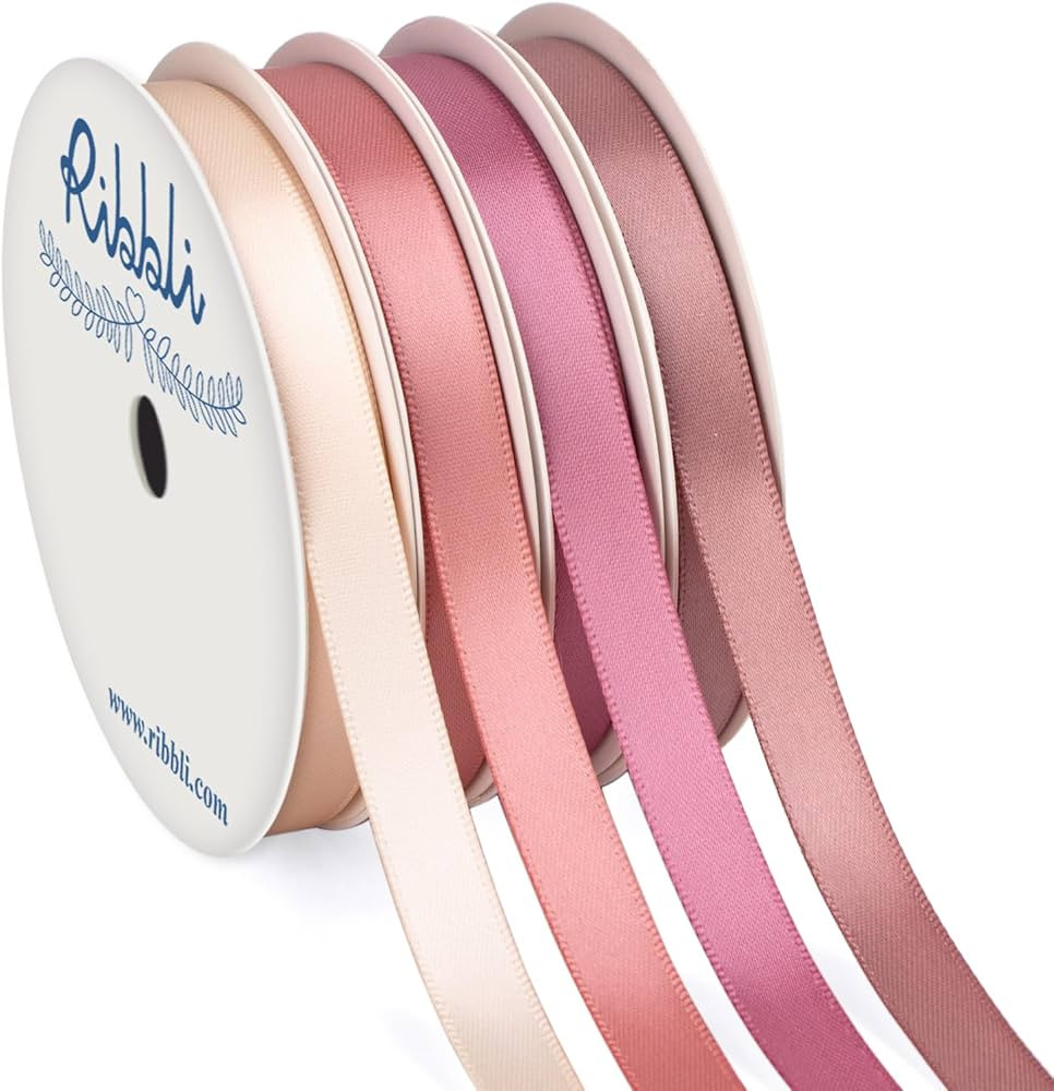 Ribbli Dusty Rose Satin Ribbon 3/8 Inch x 4 Rolls Total 40 Yards- Champagne Pink/Rose Gold/Rosy M... | Amazon (US)