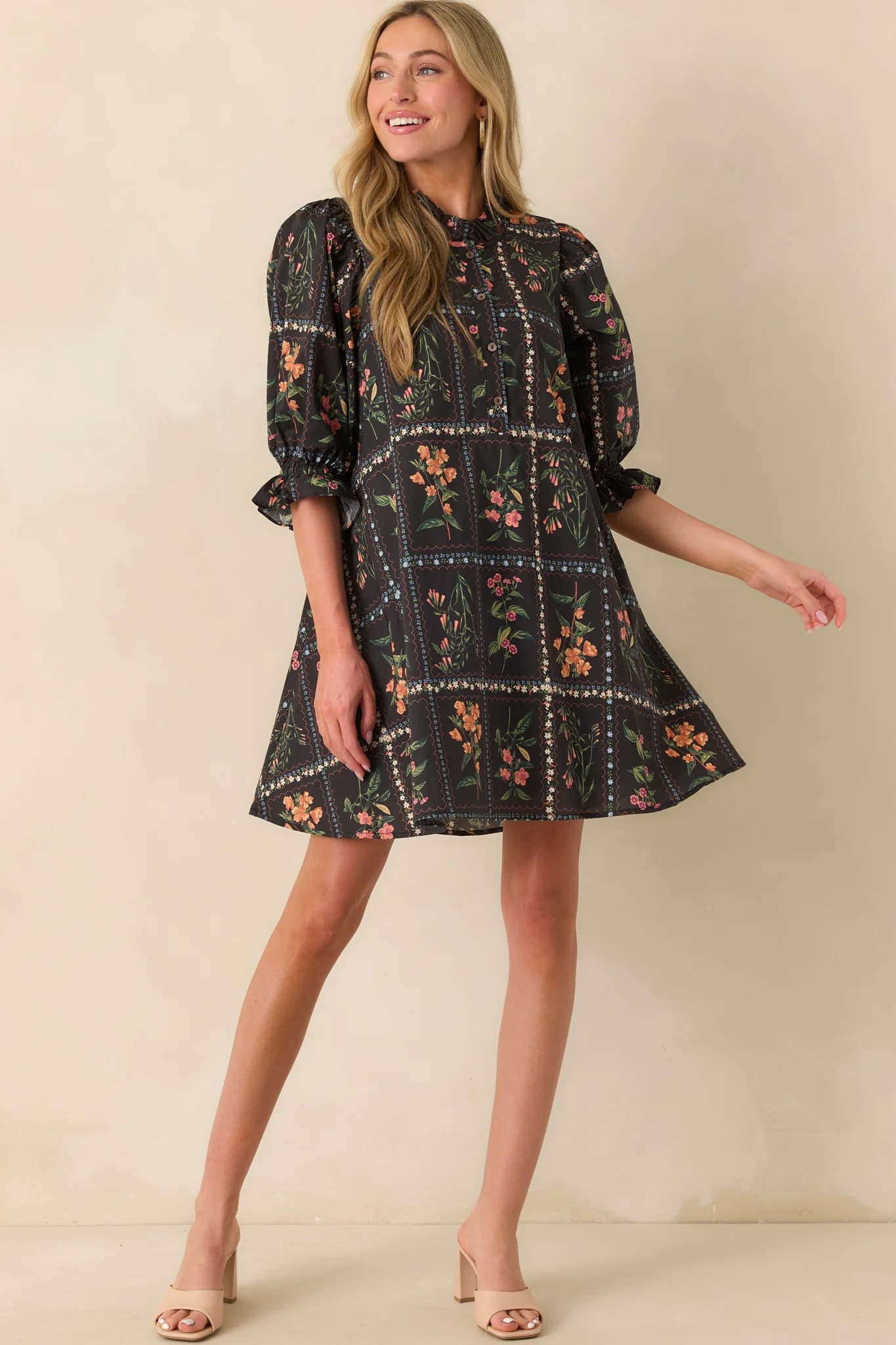 Do It Just For You Black Multi Floral Print Cotton Mini Dress | Red Dress