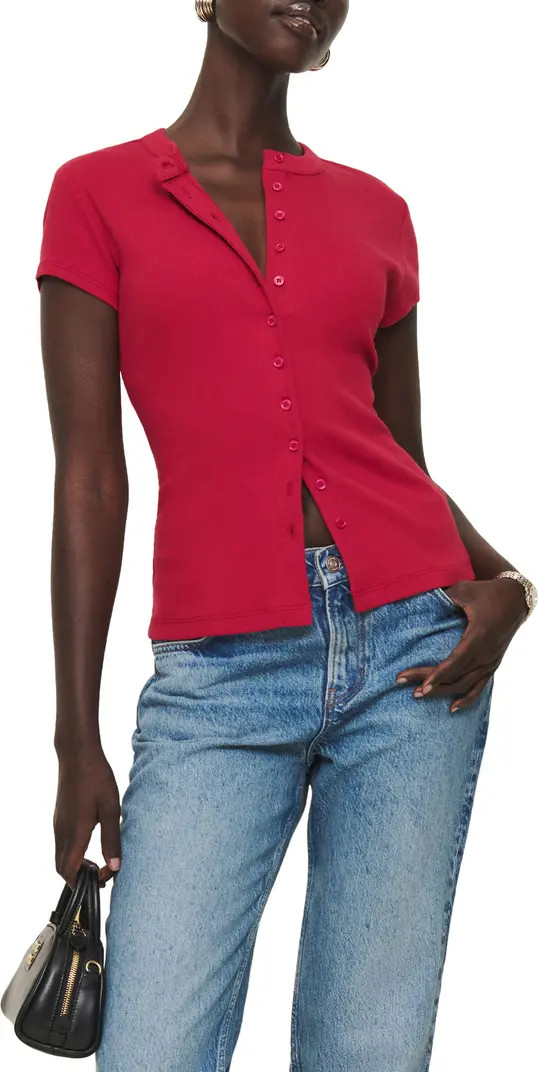 Raelynn Button Front Organic Cotton Knit Top | Nordstrom
