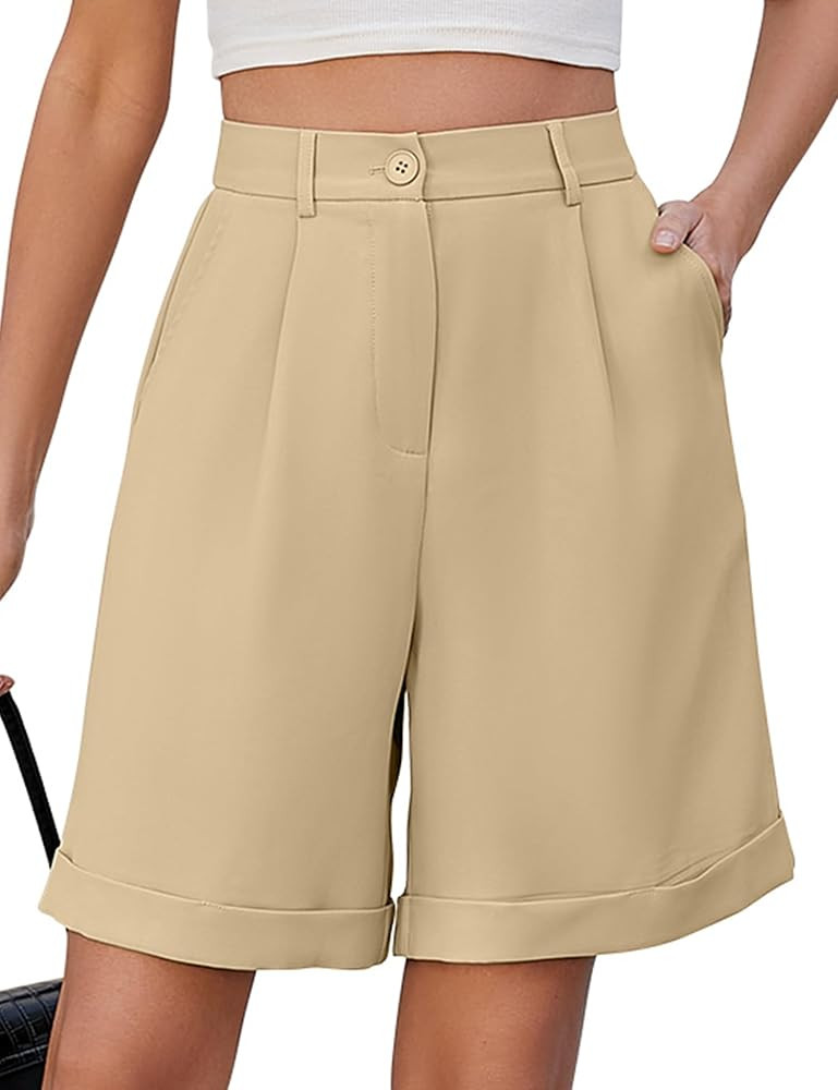 BBX Lephsnt Summer Bermuda Shorts for Women 2025 Trendy Elastic High Waisted Wide Leg Shorts Work... | Amazon (US)