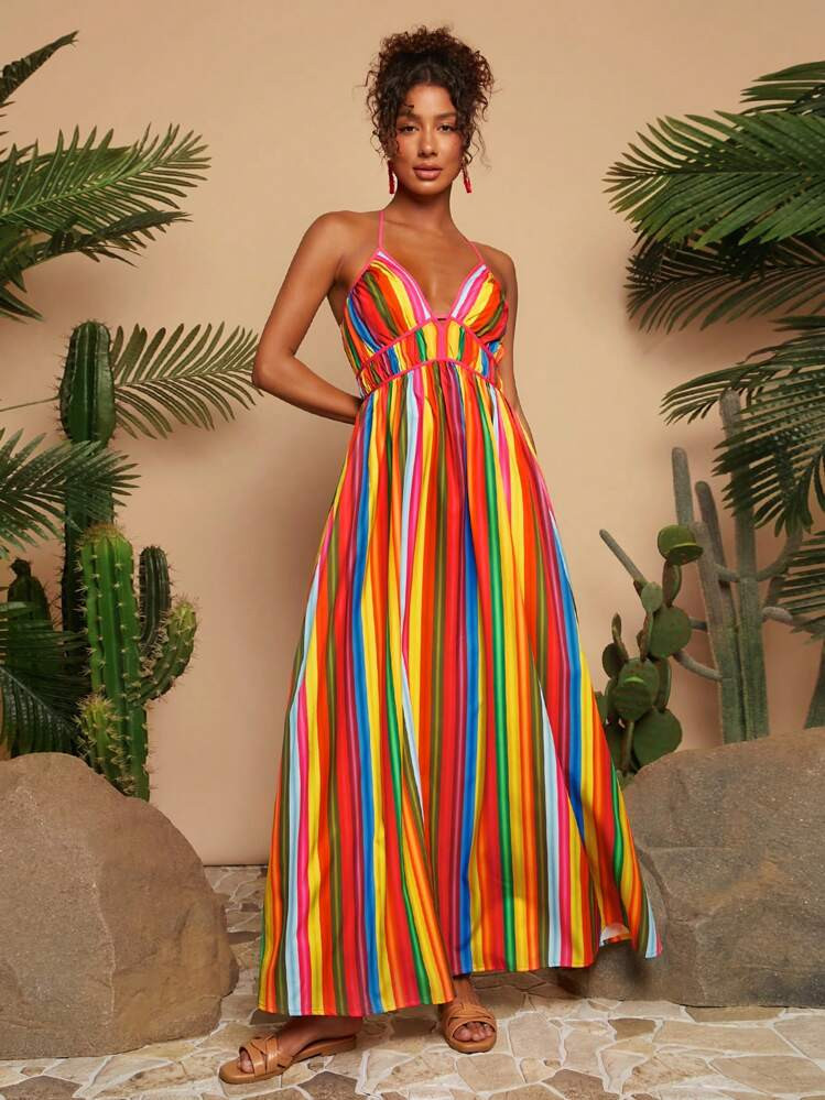 Colorful Stripe Maxi Dress | SHEIN