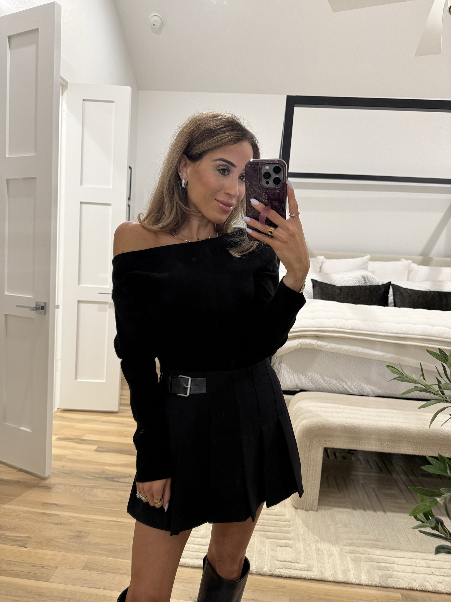 The perfect black off shoulder sweater wearing smallest size with black pleated skirt 

#LTKFindsUnder50 #LTKPetite #LTKFindsUnder100