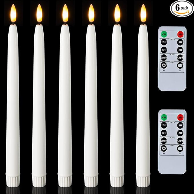 Homemory 11 inches Waxy Battery Operated Taper Candles with Remote Timer Dimmer, 6 Pcs Flameless ... | Amazon (US)