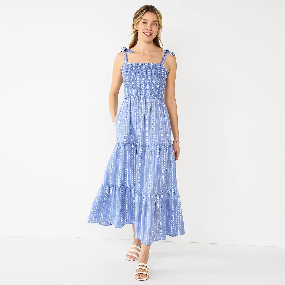 Women's DRAPER JAMES RSVP Tiered Maxi Dress with Bow Straps | Kohl's