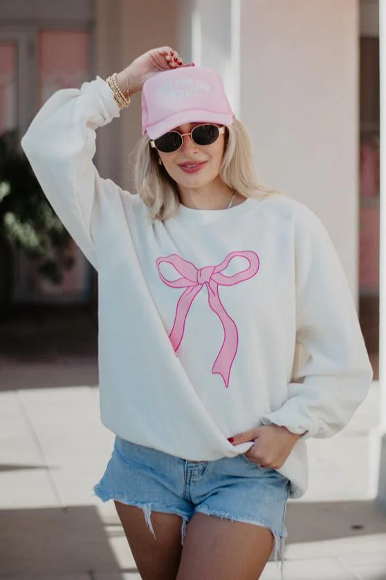 Pink Coquette Bow Graphic Sweatshirt | Katydid.com