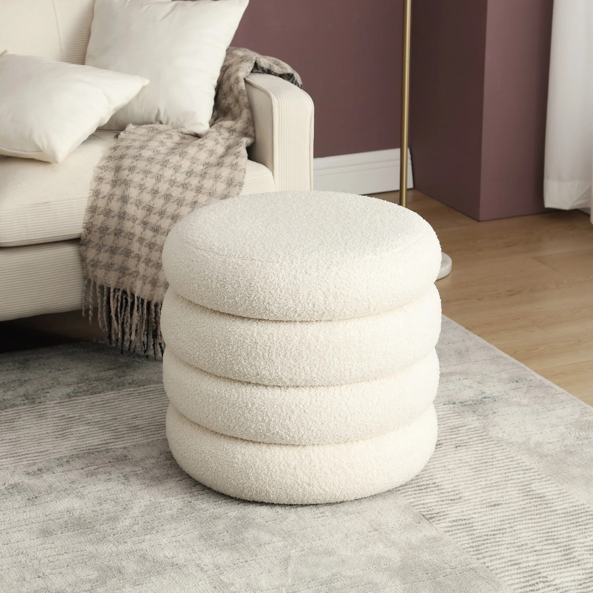 Leiani Boucle Round Storage Ottoman | Wayfair North America