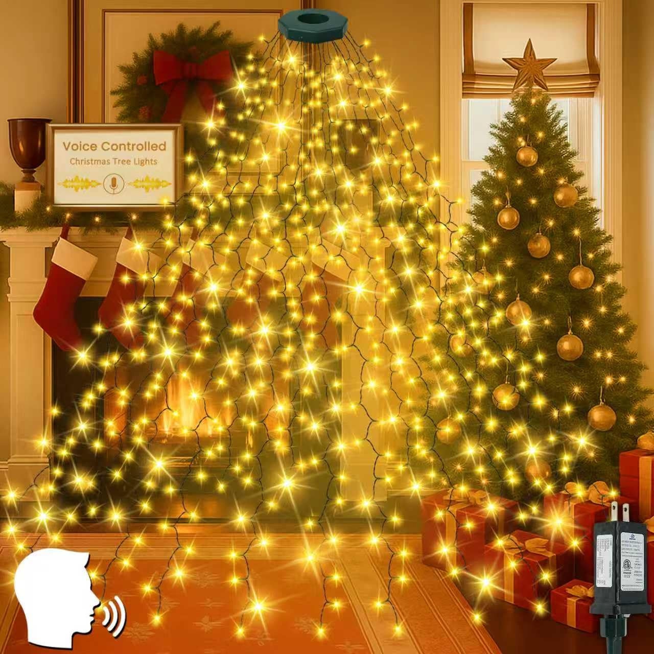 2025 New Christmas Tree Lights with Voice Control Outdoor/Indoor, 480LED 8FT 16 Lines Cascading T... | Amazon (US)