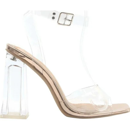 Static Footwear Womens Clear Chunky Block High Clear Heels Transparent Strappy Open Toe Shoes | Walmart (US)