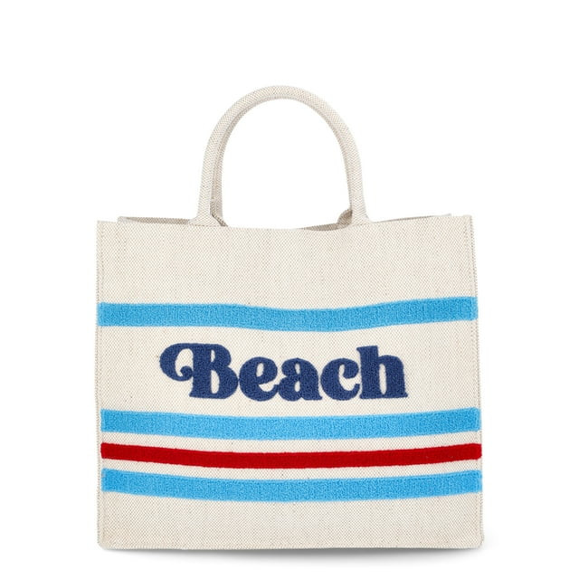 No Boundaries Burlap Tote Bag, Beach Natural, Women’s | Walmart (US)