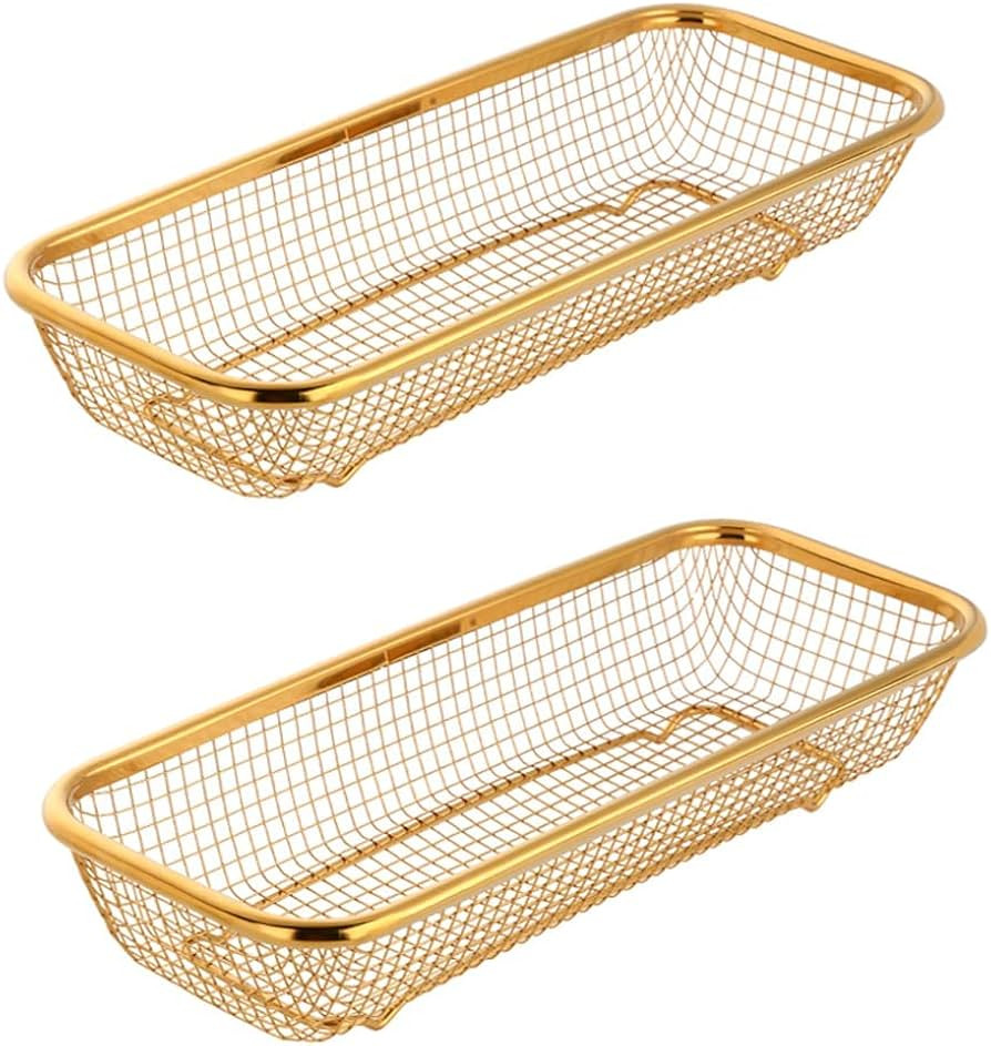 Kitchen Drawer Organizer, BuyGo Stainless Steel Storage Container Gold Metal Cabinet Storage Bask... | Amazon (US)