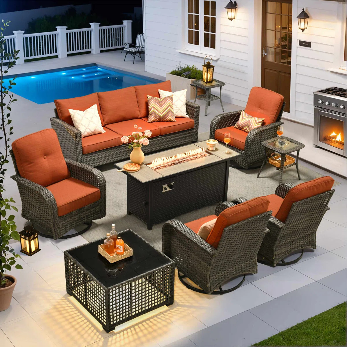 Allcot 7 - Person Patio Conversation Sets with Swivel Chairs and Cushions | Wayfair North America