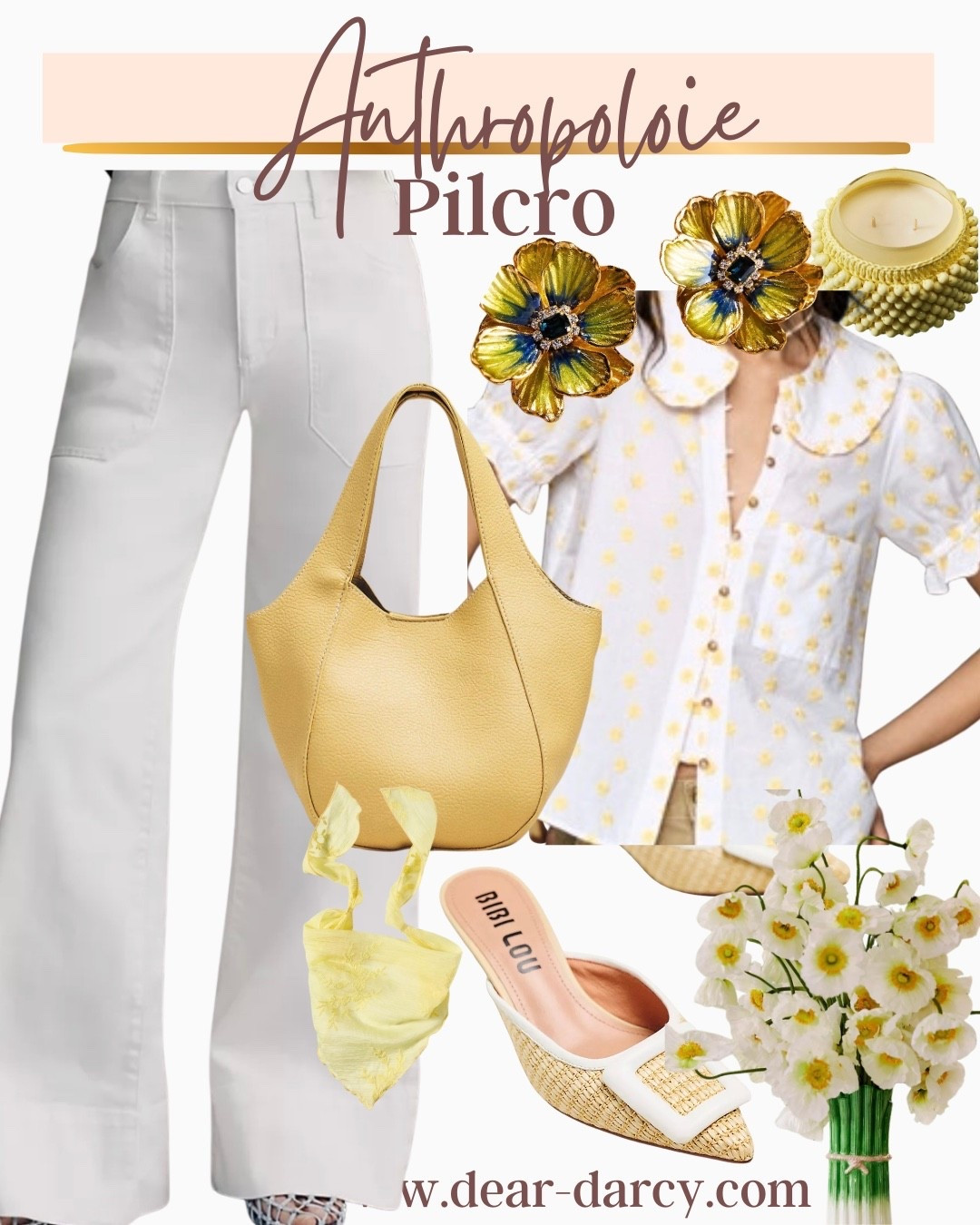 Anthropologie 
30% off Spring Must Haves..
Select items

Pilcro white pants

-Yellow polka dot top 

-Yellow flower earrings 
30% off and come in 8 colors


-Yellow leather bag 
-My favorite kitten heals 
-Pilcro perfect on sale 30% off 
-beaded father candle by Anthro 
30% off 

New balance sneakers 30% off 
