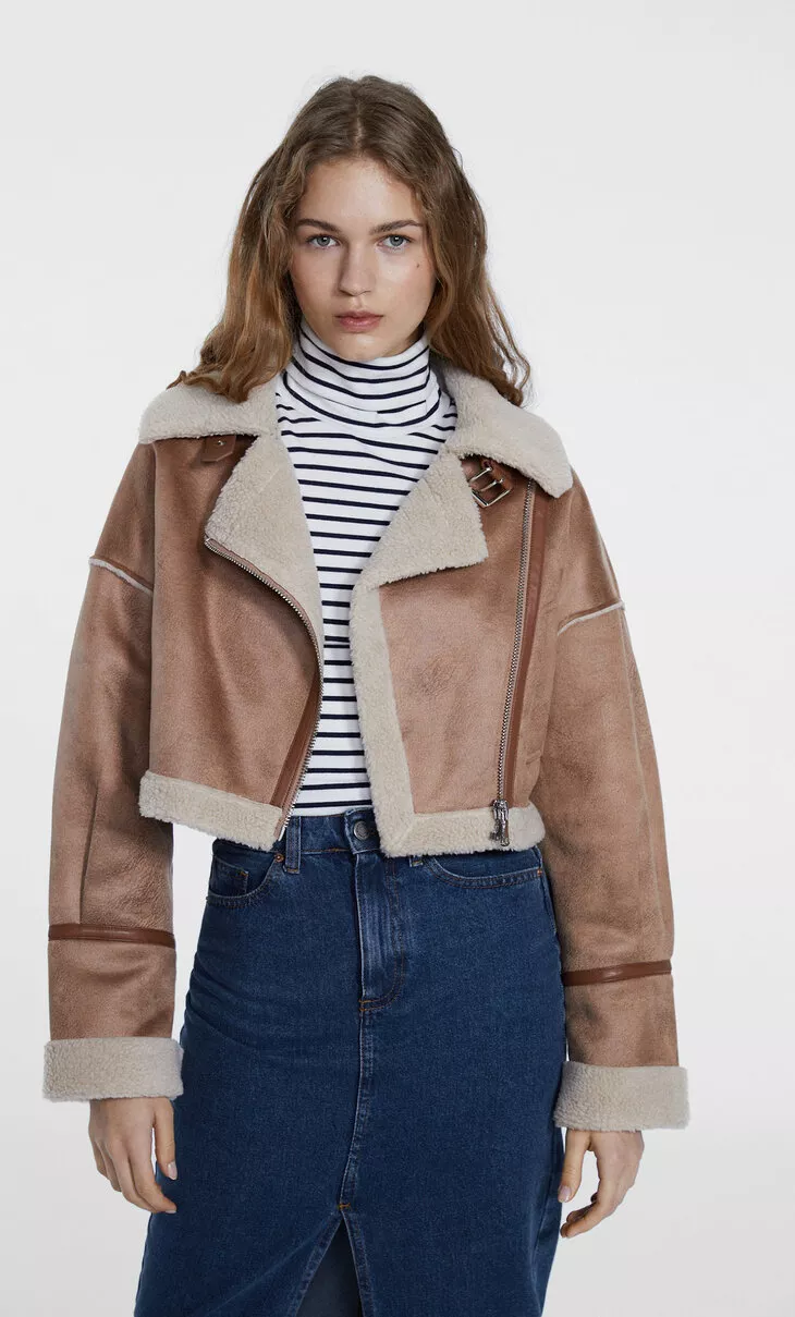 cropped double faced biker jacket