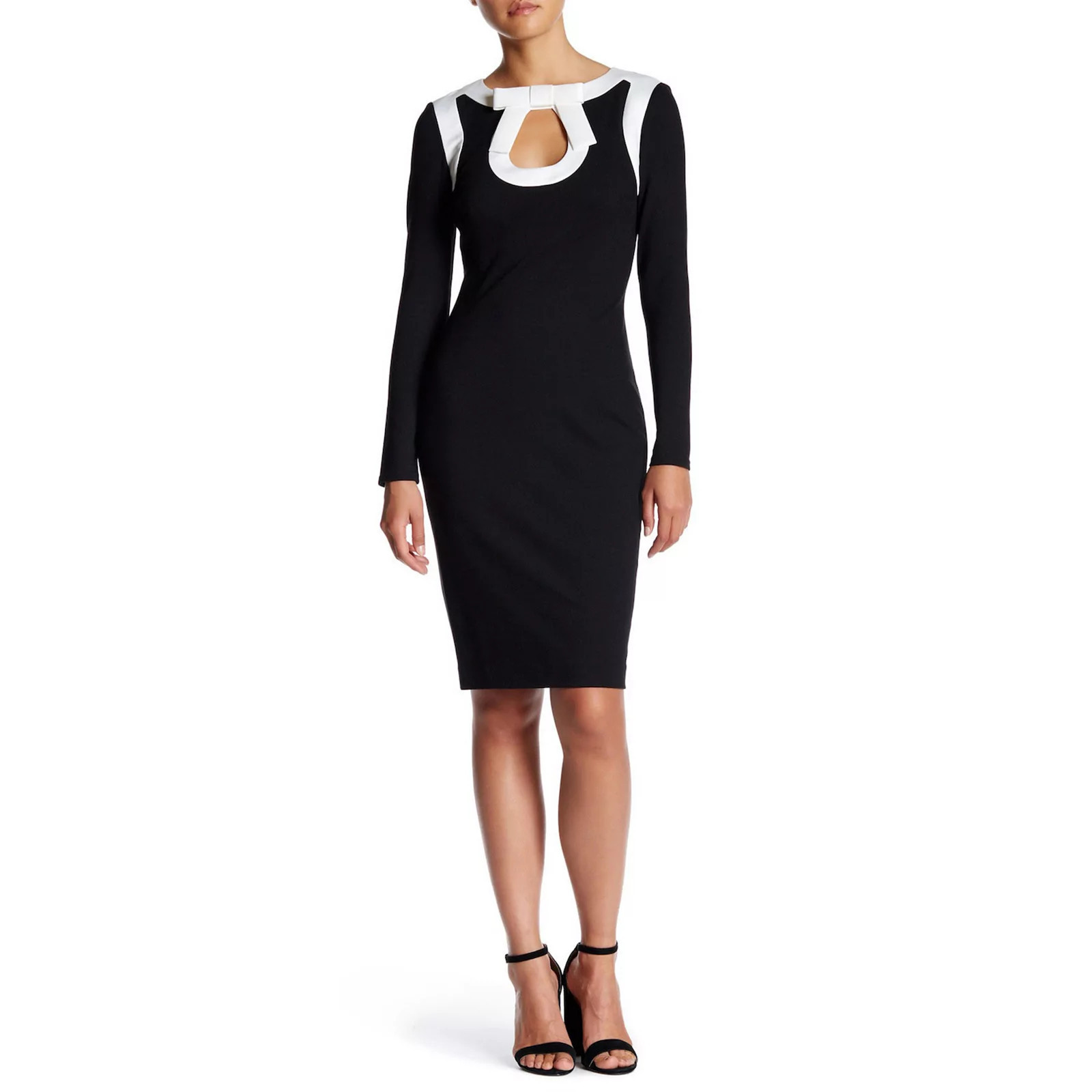 Women's Focus By Shani Bow Keyhole Long Sleeve Knit Dress, Size: 2, Black Ivory | Kohl's