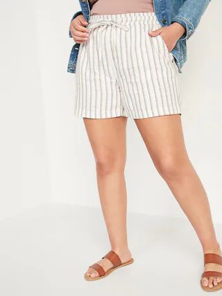 Women / ShortsHigh-Waisted Dobby-Stripe Linen-Blend Shorts for Women -- 4-inch inseam | Old Navy (US)