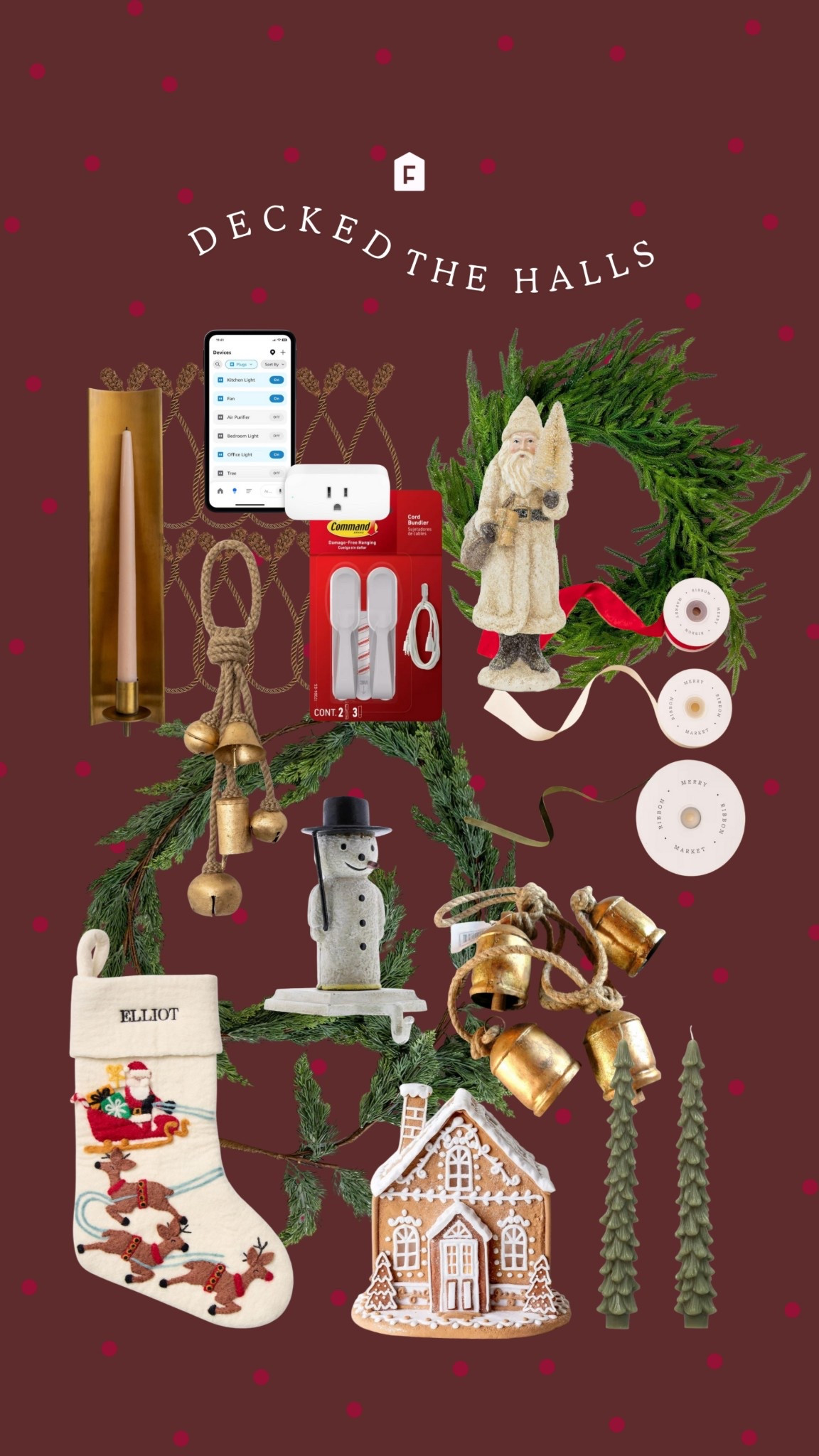 I decked my halls and then tagged everything I could find here. Those garland ties make hanging a garland on railing a breeze. I also tried out the command cord bundlers- game changer for the mantle garland. Last year the smart plug was the highlight for lighting the tree everyday.