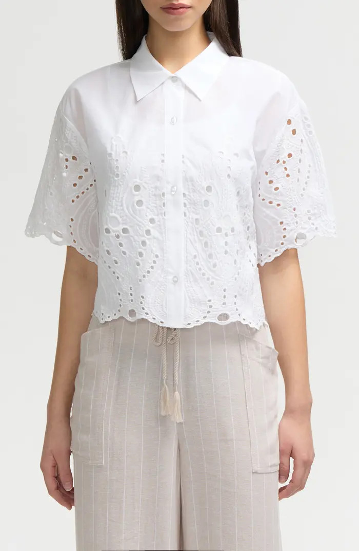 NVLT Embroidered Eyelet Cotton Short Sleeve Button-Up Shirt | Nordstromrack | Nordstrom Rack