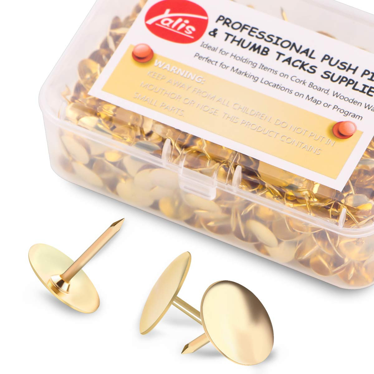 Yalis Thumb Tacks 500-count, 3/8-inch Steel Roundness Push Pins Office Tacks for Corkboard (Gold) | Amazon (US)