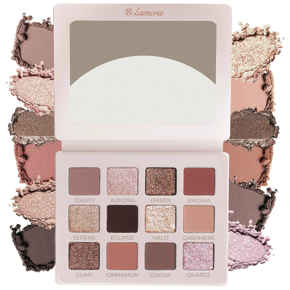 Lamora Nude Eyeshadow Palette Makeup - 12 Neutral Pigmented Matte & Shimmer Shades - Travel Size ... | Amazon (US)