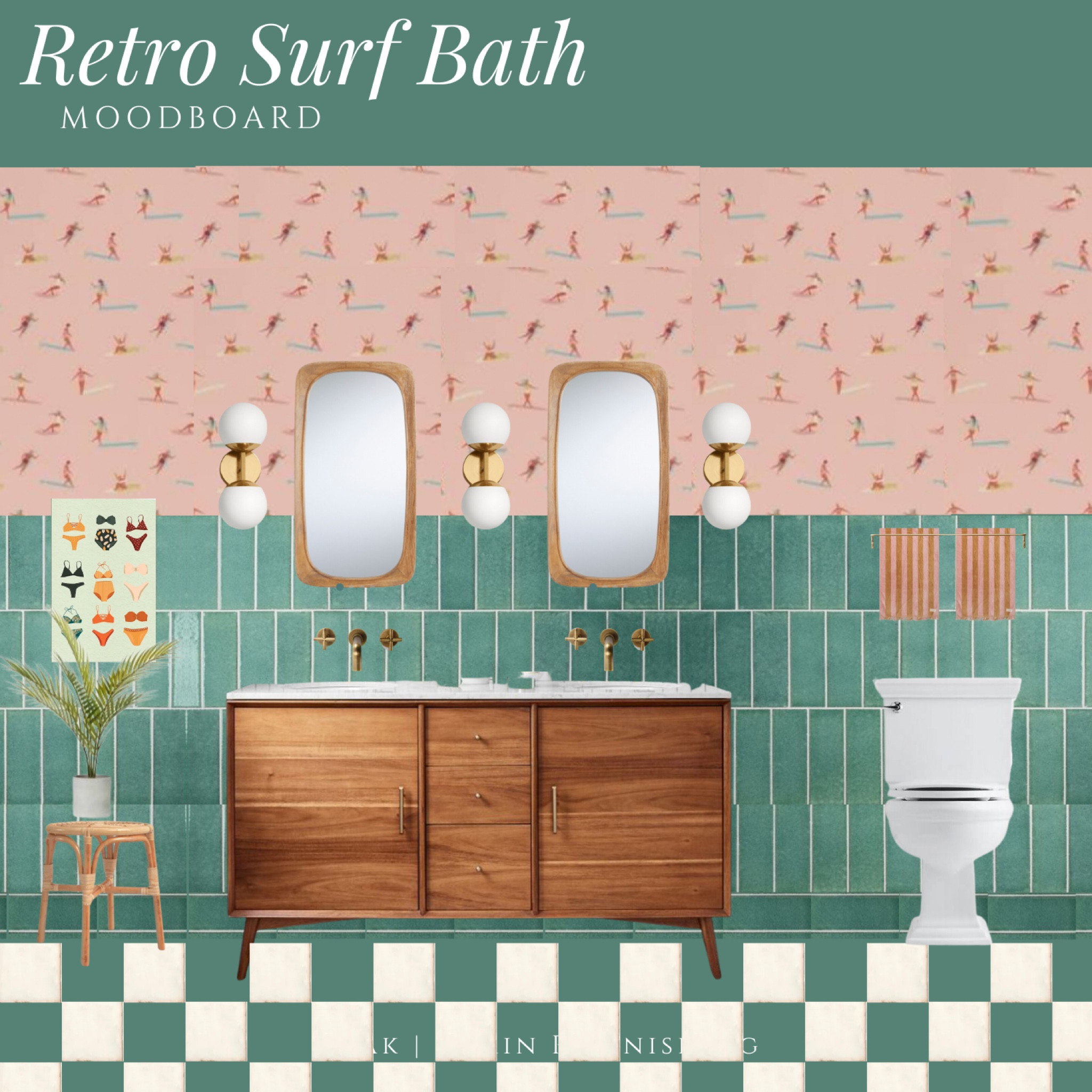 Retro beach bathroom // retro bathroom // surf theme bathroom // teal tile bathroom 

#LTKhome