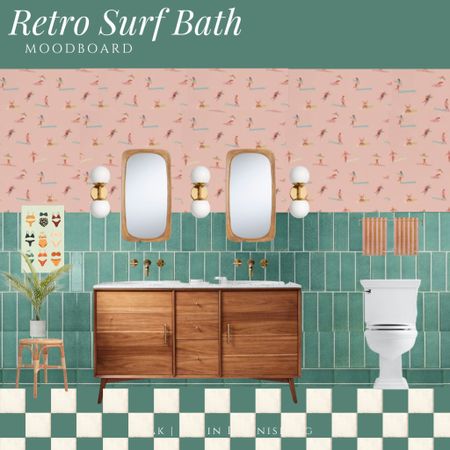 Retro beach bathroom // retro bathroom // surf theme bathroom // teal tile bathroom 

#LTKhome