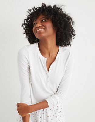 Aerie Ribbed Henley Long Sleeve T-Shirt | American Eagle Outfitters (US & CA)