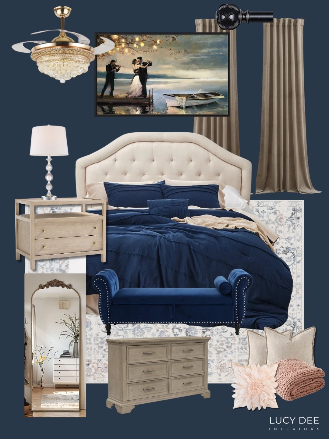 This modern romantic transitional bedroom blends cozy navy tones, timeless wood textures, and romantic lighting for a space that feels both elegant and inviting. It’s the perfect mix of old world charm and modern comfort. Shop the look!

#LTKFindsUnder100 #LTKHome #LTKFindsUnder50