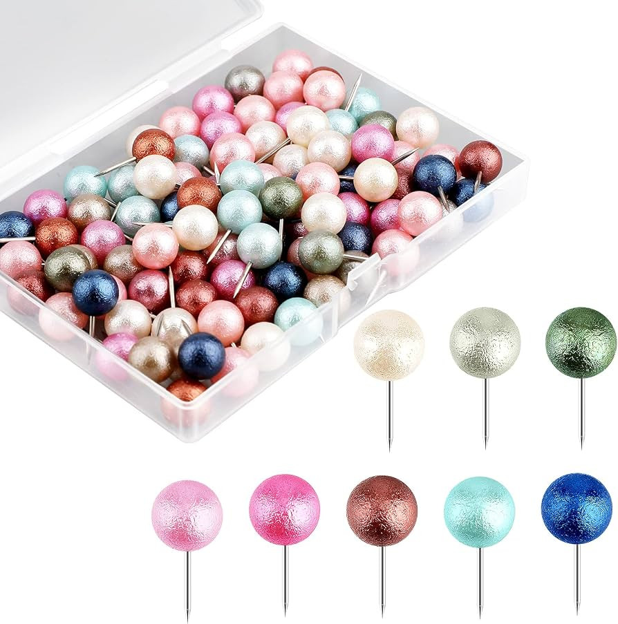 LUTER 100pcs Multi-Color Push Pins Map Tacks Plastic Round Head Pearl Push Pin with Case for Cork... | Amazon (US)