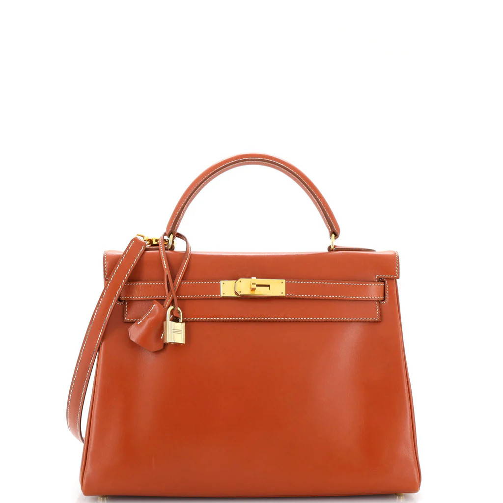 Kelly Handbag Orange Box Calf with Gold Hardware 32 | Rebag