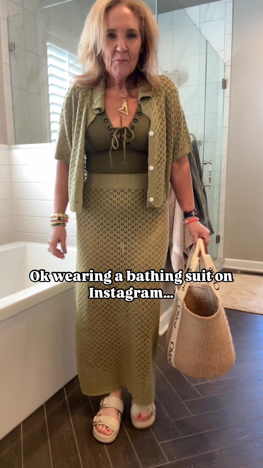 Favorite self tanner 15% off with code 15SPRING
The vetchy suits I’m wearing a size large. They have really great bus support, not high on the legs, they are more expensive than the loft suits, but I am really pleased with them. If you’re looking for something a little bit different these are for you. They run up to a size XXL.
The first two coverups are by Amazon. I am wearing a medium in the green and a large in the beige. 
The loft suits and coverups and wearing a size medium, except the kimono that is a size extra small small. It does run big. 

My Chloe bag is from Italy. It arrives in three days and comes with a certificate of authenticity. I bought mine last month and I’m very pleased with it. 

Also lining the Summersalt sidestroke that has been a staple the last couple of years  
Resort wear vacation outfit, swim, coverups bathing suits, one piece bathing suit, high waisted brief bathing suit Amazon cover-up

#LTKSwim #LTKWatchNow #LTKOver40