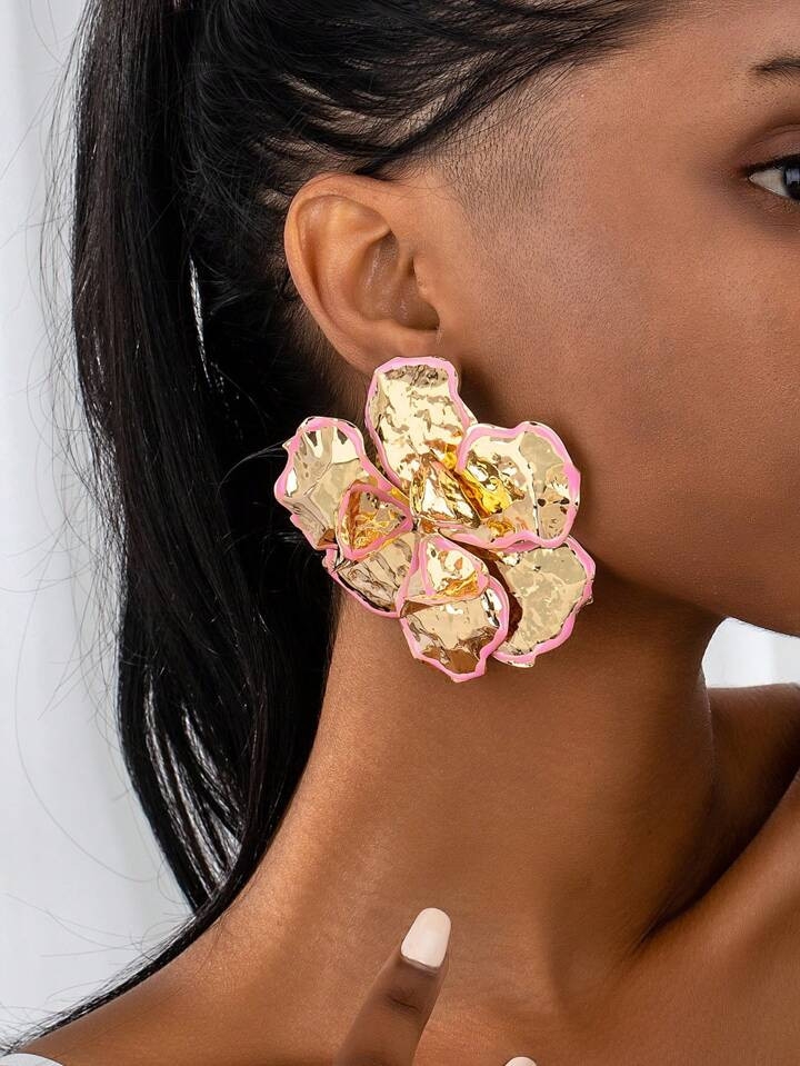 1pair Oversized Fashionable Enamel Geometric Floral Earrings, Versatile Street Style Gifts For Wo... | SHEIN