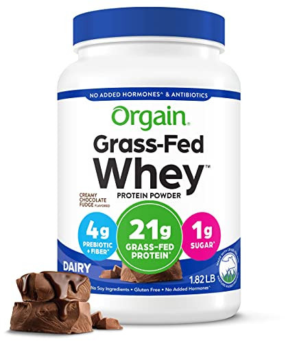 Orgain Whey Protein Powder, Creamy Chocolate Fudge - 21g Grass Fed Dairy Protein, 5g BCAAs, 4g Prebiotic Fiber, No Sugar Added, No Added Hormones, Gluten Free, Kosher, For Shakes & Smoothies - 1.82lb | Amazon (US)