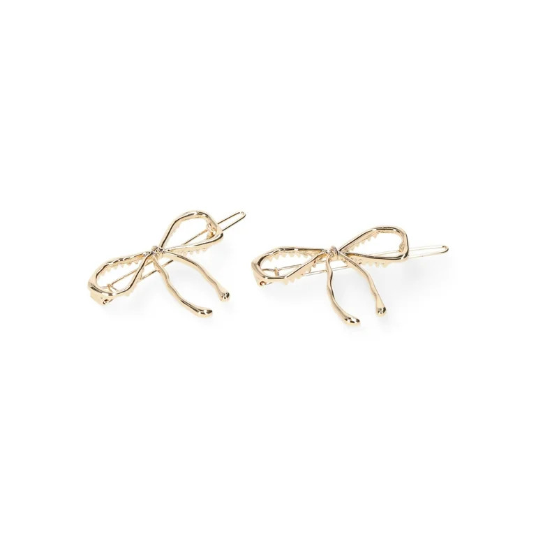 No Boundaries Women's Gold Tone Metal Ribbon Hair Clips 2-Pack, Gold | Walmart (US)
