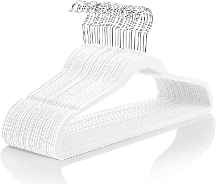 MIZGI Premium Velvet Hangers (60 Pack) Heavy Duty - Non Slip Felt Suit White Chrome Hooks,Space S... | Amazon (US)