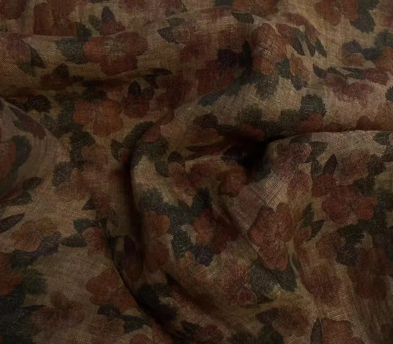 Print Floral Linen Fabric by the Yard - Etsy | Etsy (US)