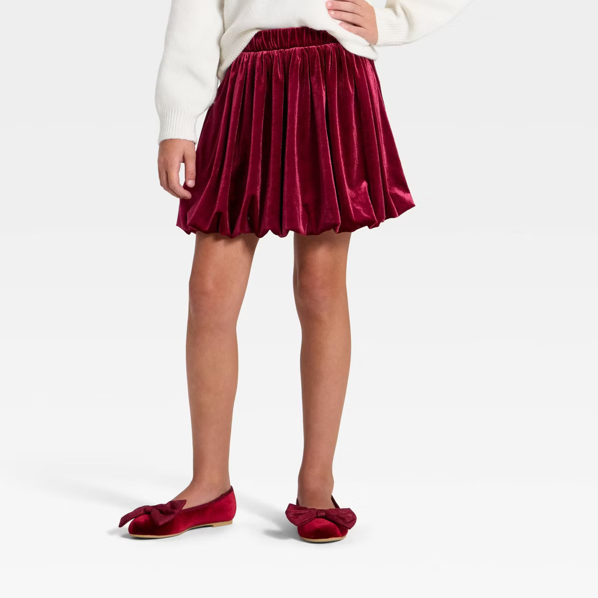 Girls' Holiday Velvet Bubble Hem Skirt - Cat & Jack™ Dark Red L | Target