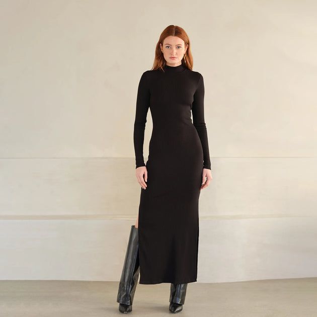 Black Mock Neck LuxRib Dress | Myles Price (US)